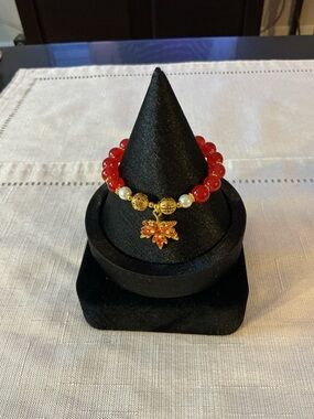 Cherry Red Agate Gold Tone Stretch Bracelet